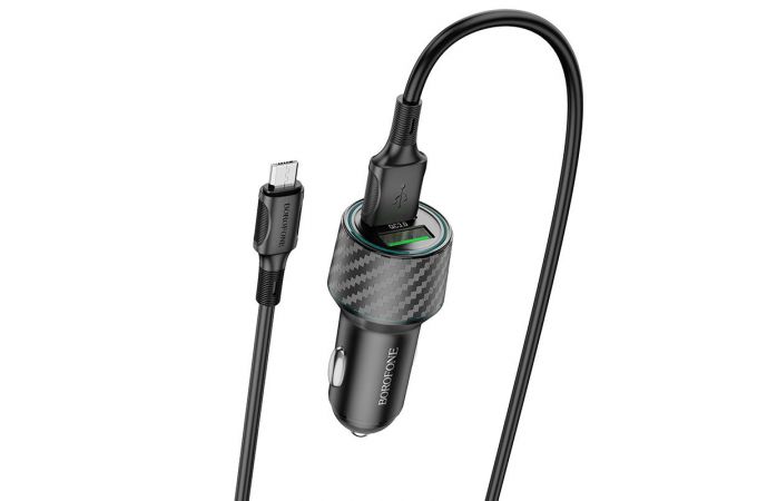 Автомобильное зарядное устройство АЗУ 2USB + кабель MicroUSB BOROFONE BZ21A Briliant 36W QC3.0 (черный)