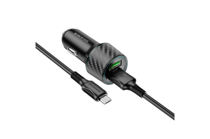 Автомобильное зарядное устройство АЗУ 2USB + кабель MicroUSB BOROFONE BZ21A Briliant 36W QC3.0 (черный)