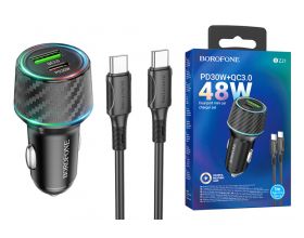 Автомобильное зарядное устройство АЗУ USB + Type-C + кабель Type-C - Type-C Borofone BZ21 PD30W + QC3.0 (черный)