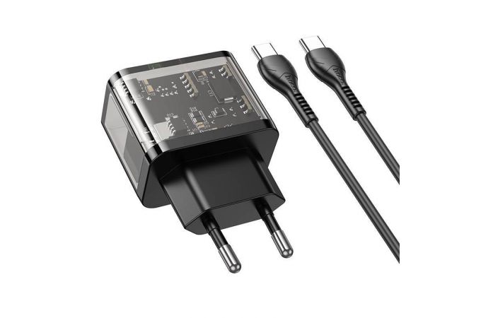 Сетевое зарядное устройство USB + USB-C + кабель Type-C HOCO N34 PD20W + QC3.0 (черный)