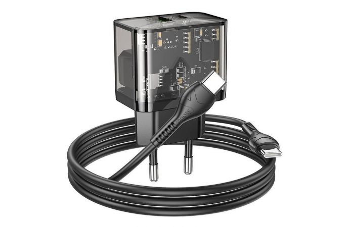 Сетевое зарядное устройство USB + USB-C + кабель Type-C HOCO N34 PD20W + QC3.0 (черный)