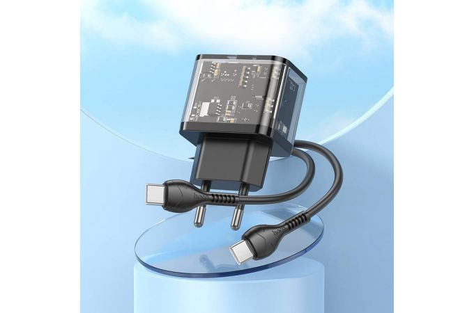 Сетевое зарядное устройство USB + USB-C + кабель Type-C HOCO N34 PD20W + QC3.0 (черный)