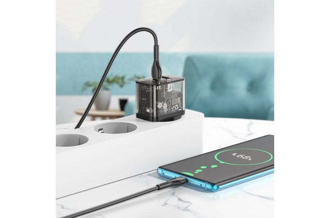 Сетевое зарядное устройство USB + USB-C + кабель Type-C HOCO N34 PD20W + QC3.0 (черный)