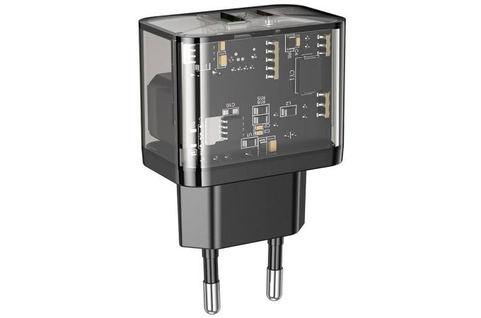 Сетевое зарядное устройство USB + USB-C HOCO N34 PD20W+ QC3.0 (прозрачно-черный)