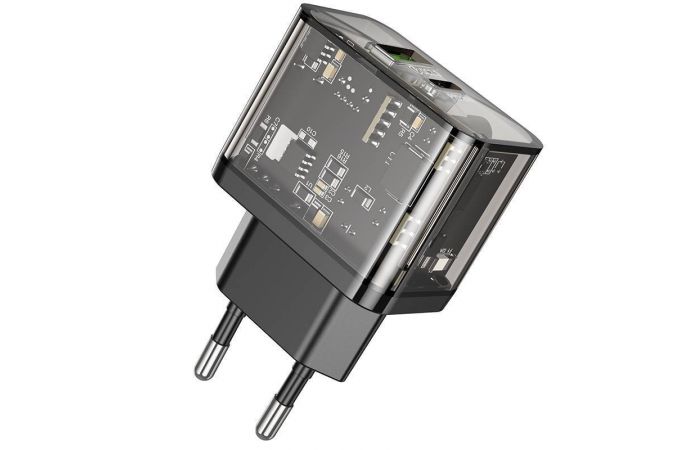 Сетевое зарядное устройство USB + USB-C HOCO N34 PD20W+ QC3.0 (прозрачно-черный)