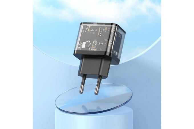 Сетевое зарядное устройство USB + USB-C HOCO N34 PD20W+ QC3.0 (прозрачно-черный)