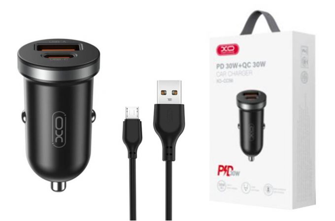 Автомобильное зарядное устройство АЗУ USB + кабель MicroUSB XO CC56 A+C single port 30W/simultaneous 5V3A (NB103) (черный)