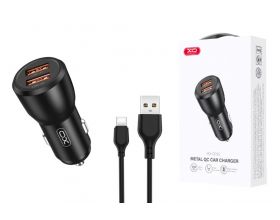 Автомобильное зарядное устройство АЗУ USB + кабель Type-C XO CC55 QC18W+USB12W dual port car (NB103)