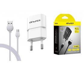 Сетевое зарядное устройство USB + кабель MicroUSB AWEI C-831 (белый)