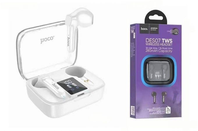 Наушники вакуумные беспроводные HOCO DES07 TWS wireless headset Bluetooth (белый)