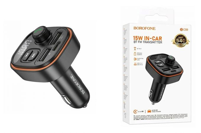 FM-Модулятор BOROFONE BC59 Heroic BT v.5.4, 2 x USB-A, Type-C 3A (Черный)