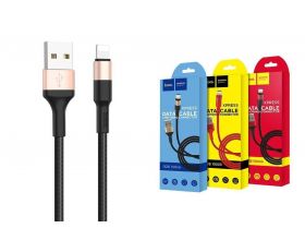 Кабель USB - Lightning HOCO X26, 2,4A (черно-золотистый) 1м (в оплетке)