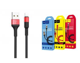 Кабель USB - Lightning HOCO X26, 2,4A (черно-красный) 1м (в оплетке)