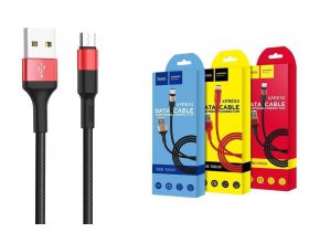 Кабель USB - MicroUSB HOCO X26 2A (черно-красный) 1м (в оплетке)