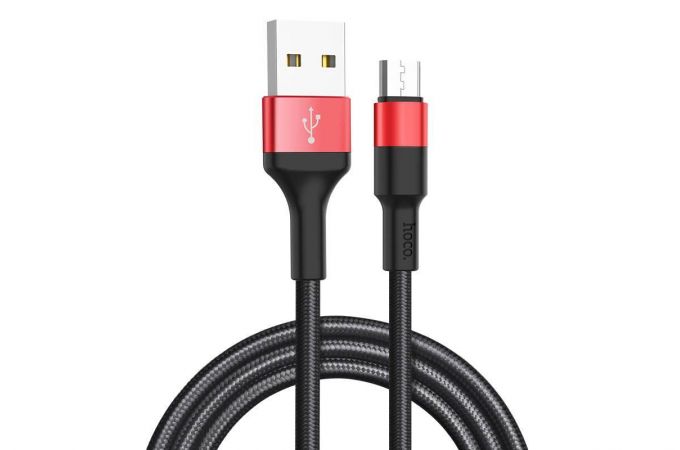 Кабель USB - MicroUSB HOCO X26 2A (черно-красный) 1м (в оплетке)