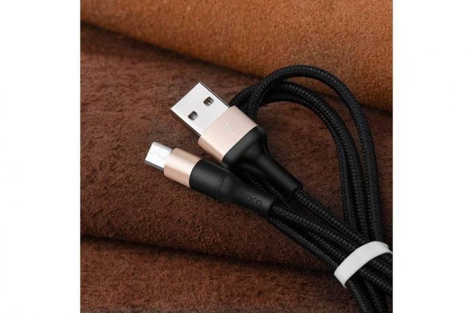 Кабель USB - USB Type-C HOCO X26, 2,4A (черно-золотистый) 1м (в оплетке)