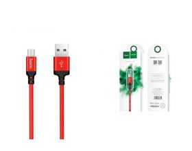 Кабель USB - MicroUSB HOCO X14 2,4A (черно-красный) 2м (в оплетке)