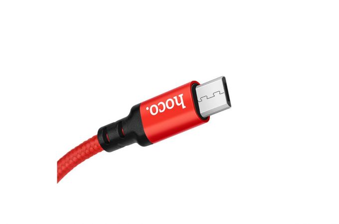 Кабель USB - MicroUSB HOCO X14 2,4A (черно-красный) 2м (в оплетке)