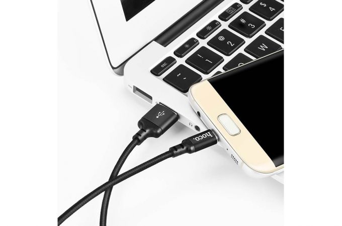 Кабель USB - MicroUSB HOCO X14 2,4A (черный) 2м (в оплетке)