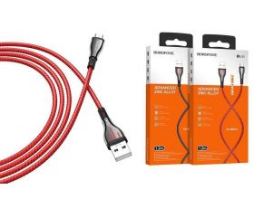 Кабель USB - MicroUSB BOROFONE BU23 2,4A (красный) 1,2м (в оплетке)