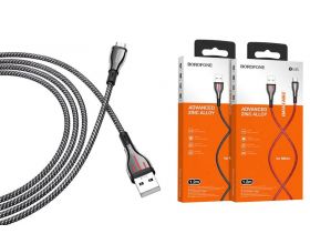 Кабель USB - MicroUSB BOROFONE BU23 2,4A (серый) 1,2м (в оплетке)