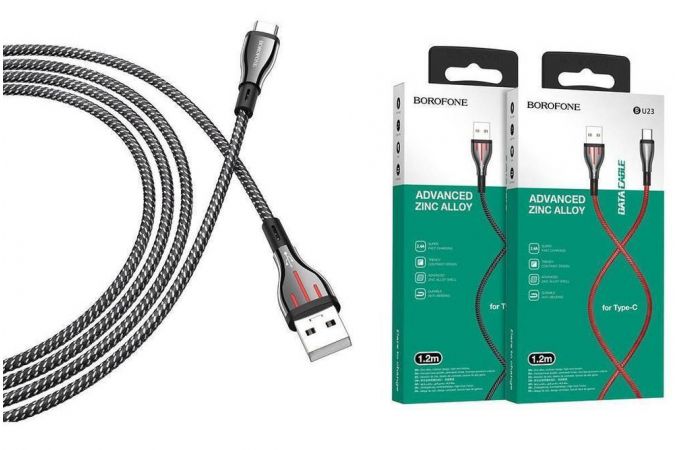 Кабель USB - USB Type-C BOROFONE BU23, 2,4A (серый) 1,2м (в оплетке)