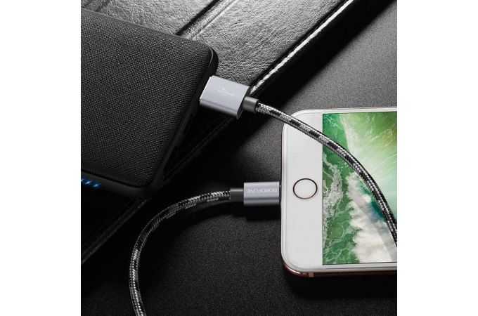 Кабель USB - Lightning BOROFONE BX24, 2,4A (серый) 1м (в оплетке)