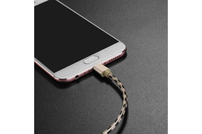 Кабель USB - MicroUSB BOROFONE BX24 2A золото 1м (в оплетке)