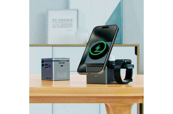 Беспроводное зарядное устройство ACEFAST E18 Rubik Cube 3-in-1 Wireless Charging Holder (Черный)