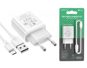 Сетевое зарядное устройство USB + кабель MicroUSB BOROFONE BA52A Gamble 2100mAh (белый)