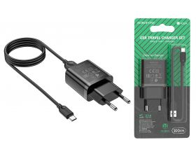 Сетевое зарядное устройство USB + кабель MicroUSB BOROFONE BA52A Gamble 2100mAh (черный)