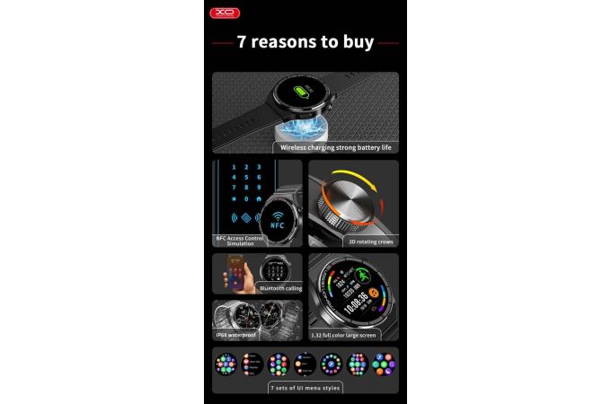 Смарт часы XO J1 Porsche Wireless Charging Sport Call (Чёрные)