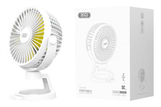 Вентилятор XO MF78 4-inch desktop/bracket adjustable angle fan 1200mAh White