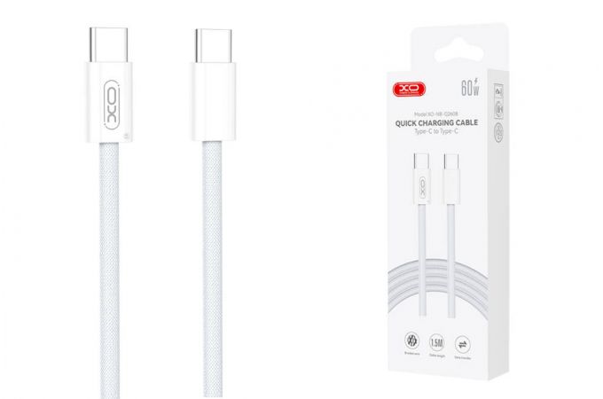 Кабель USB Type-C - USB Type-C XO NB-Q260B High-fashion 60W 1.5m braided data cable White