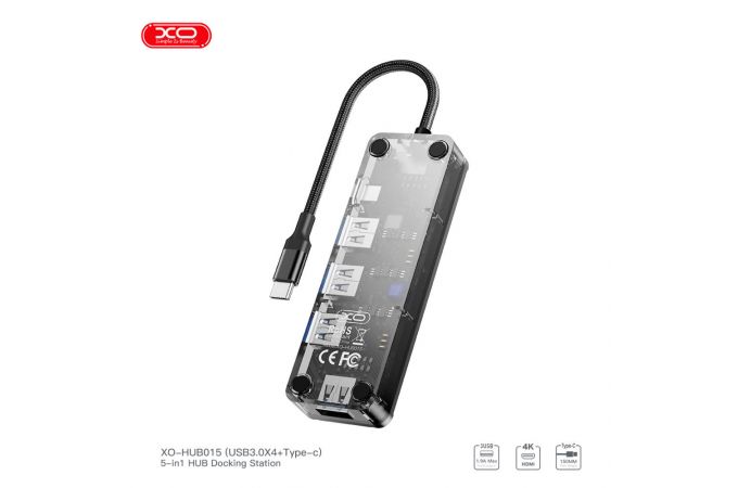 Разветвитель USB HUB XO HUB015 5in1 Multifunctional Docking Station Tranish+Transparent