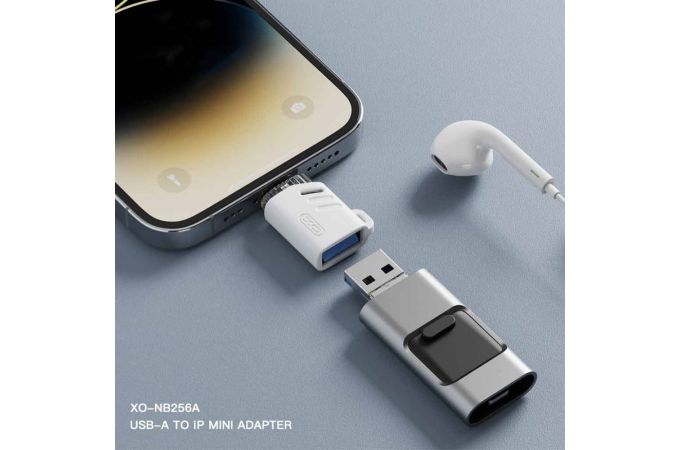 Переходник OTG XO NB256A USB-A Female to Apple OTG Adapter (with Lanyard) White