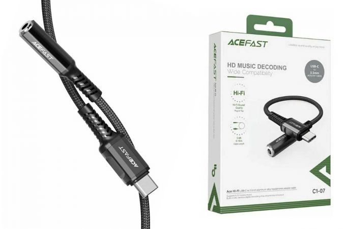 Переходник ACEFAST C1-07 USB-C to DC3.5 aluminum alloy headphones adapter cable (Черный)