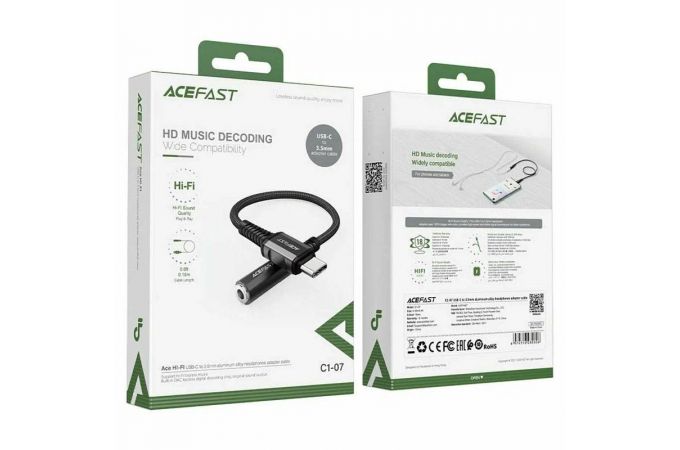 Переходник ACEFAST C1-07 USB-C to DC3.5 aluminum alloy headphones adapter cable (Черный)