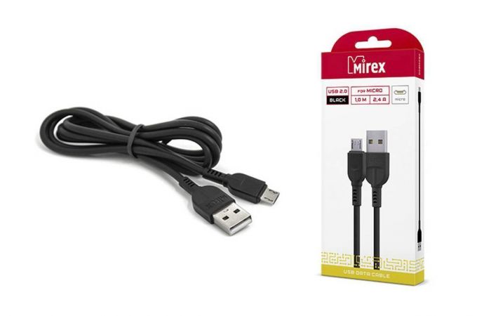 Кабель USB - MicroUSB Mirex быстрая зарядка 1/48 (bc008m) 2.4A чёрный, 1м