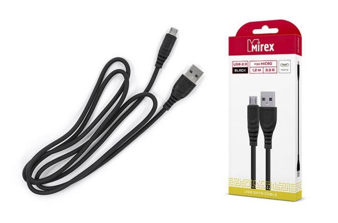 Кабель USB - MicroUSB Mirex быстрая зарядка 1/48 (bc007m) 3A (чёрный) 1,2м