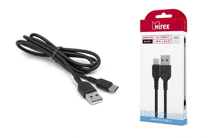 Кабель USB - USB Type-C Mirex 2.4A, (чёрный) 1м (в коробке 1/48 (bc008t))