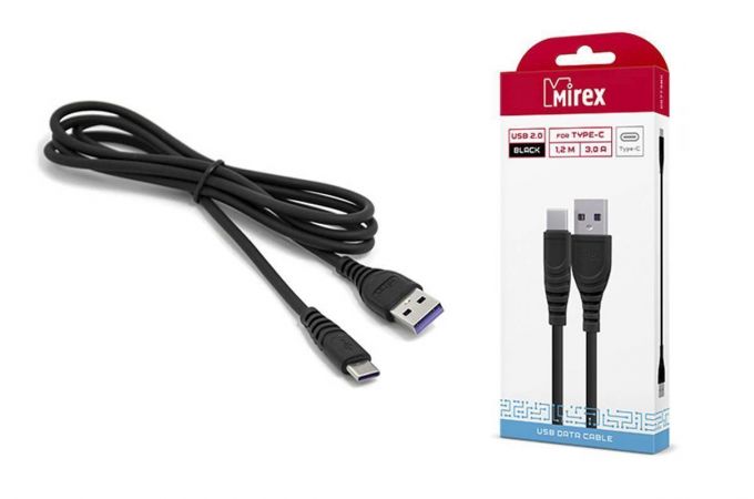 Кабель USB - USB Type-C Mirex 3A (чёрный) 1,2м (в коробке 1/48 (bc007t))