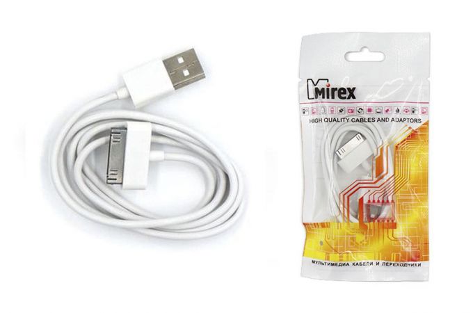 Кабель USB - Lightning 30-Pin Mirex (13700-AM30P10W) (iPhone 4) (белый) 1м