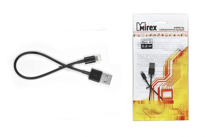 Кабель USB - Lightning Mirex (13700-AM8PM02B) (черный) 0.2м