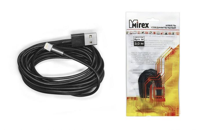 Кабель USB - Lightning Mirex (13700-AM8PM30B) (черный) 3м