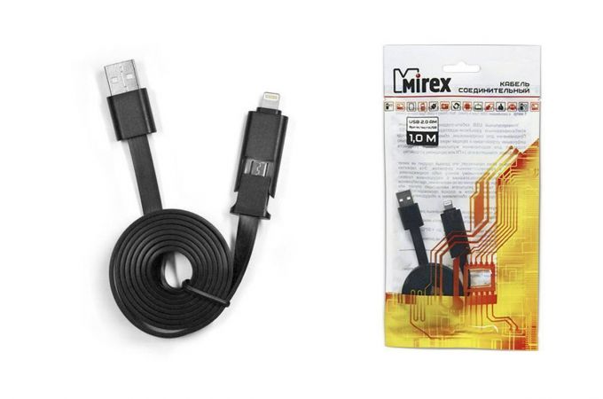 Кабель USB 2 в 1 Mirex USB 2.0 AM- 8pin (M)/microB (M) 1м (13700-AM8MC10B)
