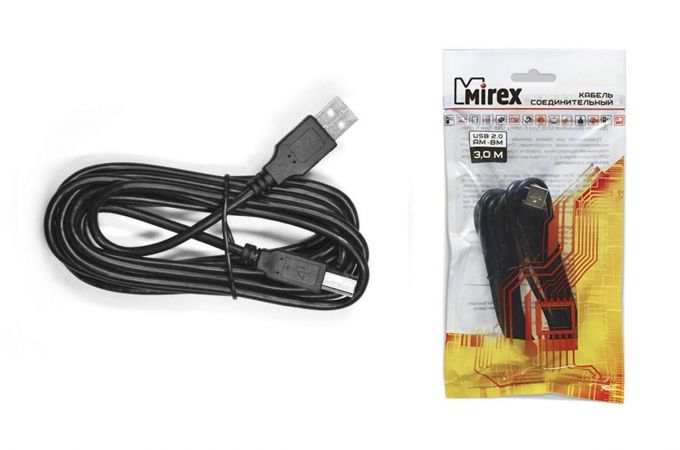 Кабель для принтера Mirex USB 2.0 AM-BM  3м (13700-AMBM30BK) (черный)