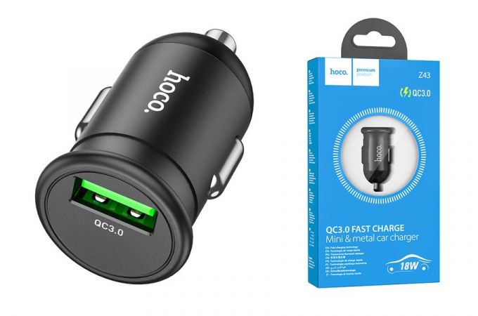 Автомобильное зарядное устройство АЗУ USB HOCO Z43 Mighty single port QC3.0 (черный)