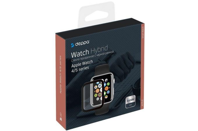 Защитное стекло DEPPA (62617) Apple Watch 4/5/6/SE 44 мм черная рамка