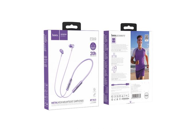 Наушники вакуумные беспроводные HOCO ES69 Platinum sports BT earphones headset Bluetooth (фиолетовый)